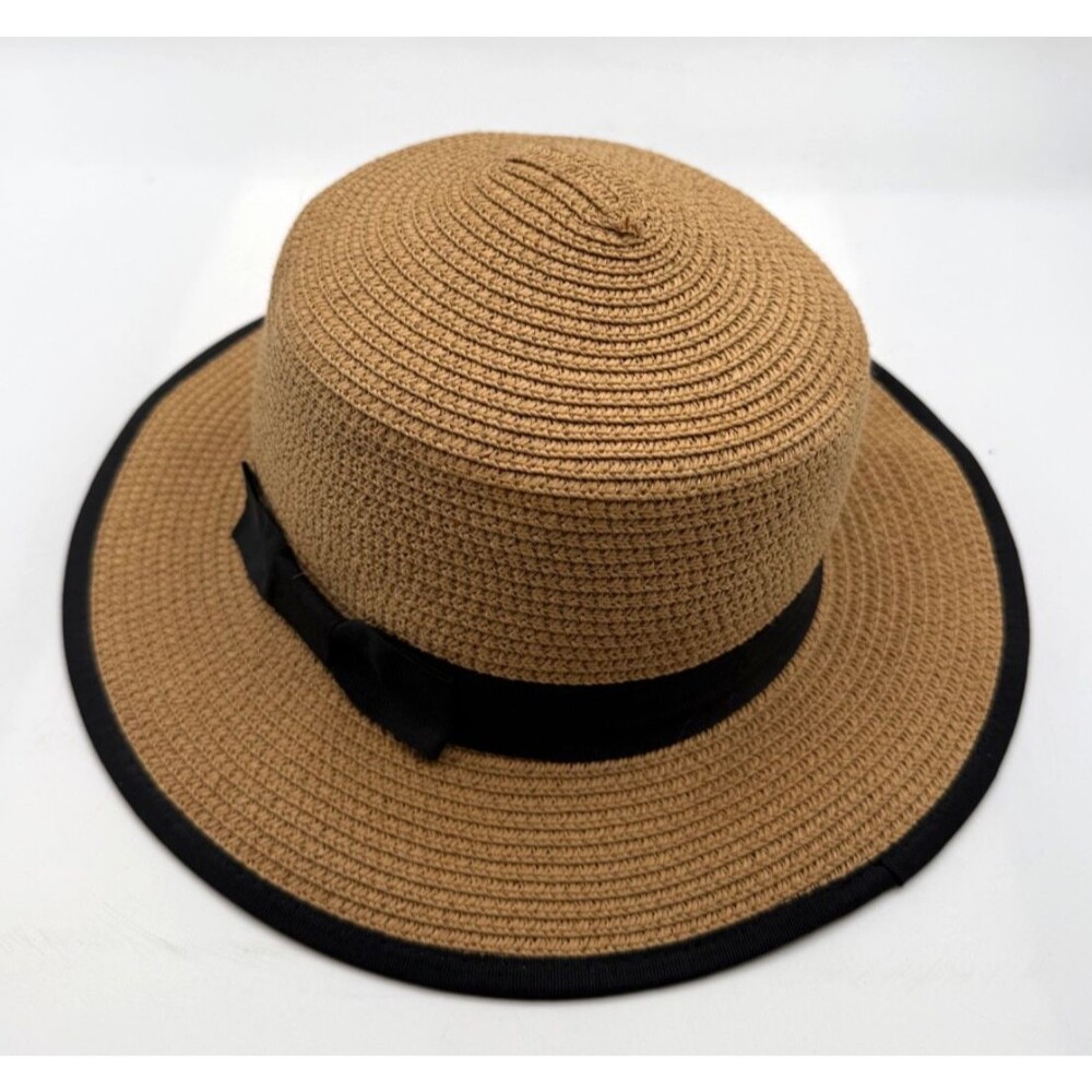 Ela Straw Sun Hat With Black Ribbon One Size Fits Most Garden Resort Travel